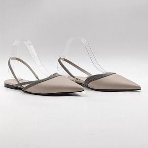 Brunello Cucinelli Women Nappa Beige Leather Slingback Flats Size 11US EUR41